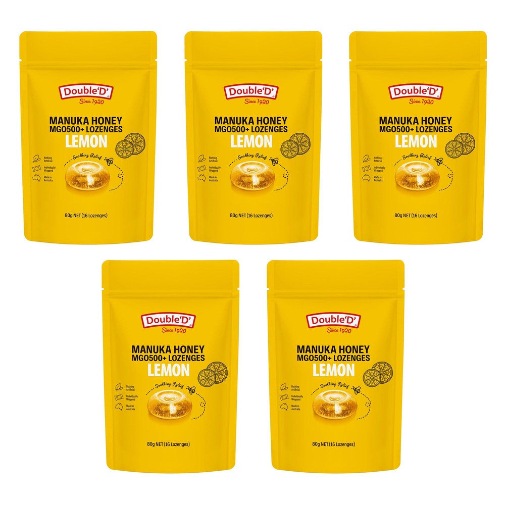 Double D Manuka Honey MGO500 plus Lemon Lozenges 80g Bundle of 5