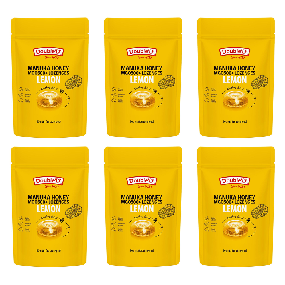 Double D Manuka Honey Lemon Lozenges 80g Pack of 6 MGO500PLUS