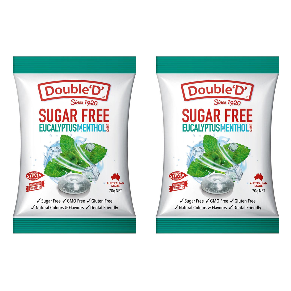 Double D Eucalyptus Menthol Sugar Free Lozenges 70g Pack Bundle of 2