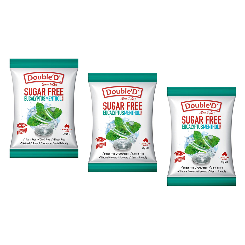 Double D Sugar Free Eucalyptus Menthol 70g 3 Pack Bundle