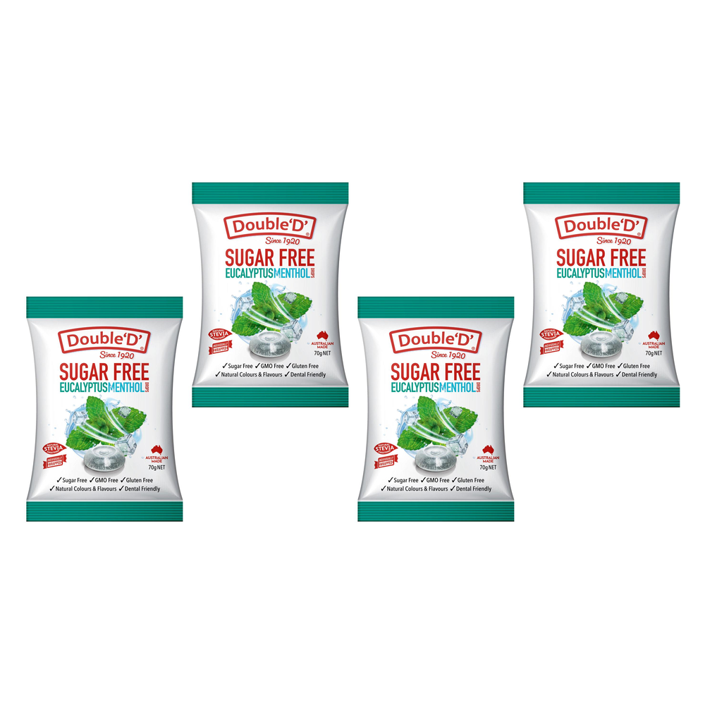 Double D Sugar Free Eucalyptus Menthol Lozenges 70g Bundle of 4