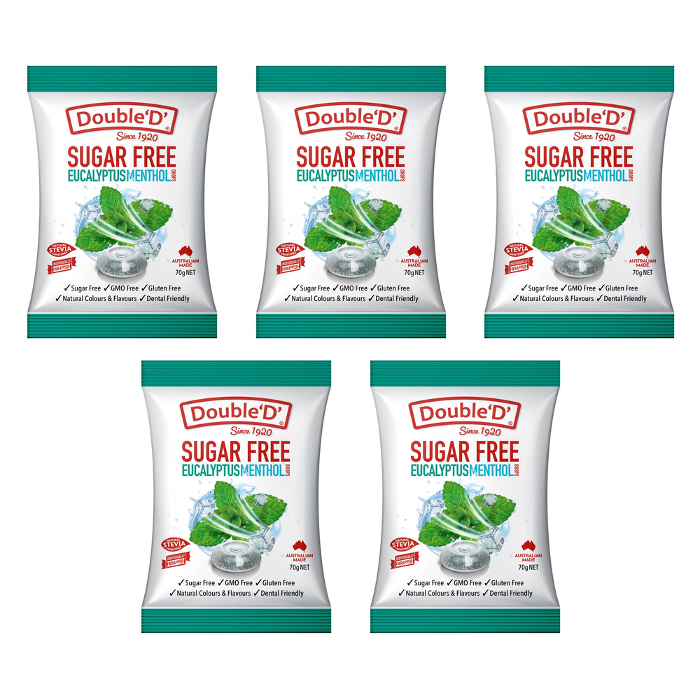 Double D Sugar Free Eucalyptus Menthol Lozenges 70g Bundle of 5