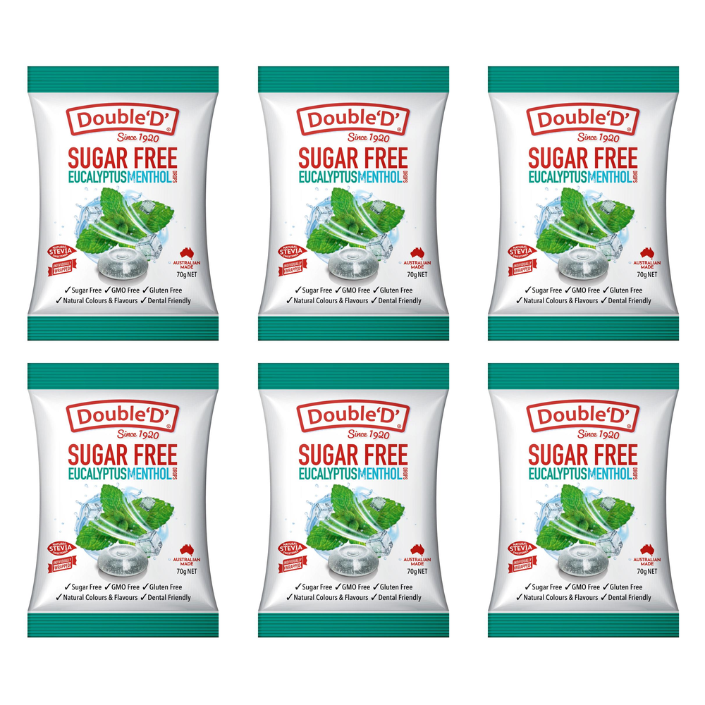 Double D Sugar Free Eucalyptus Menthol 70g Bundle of 6