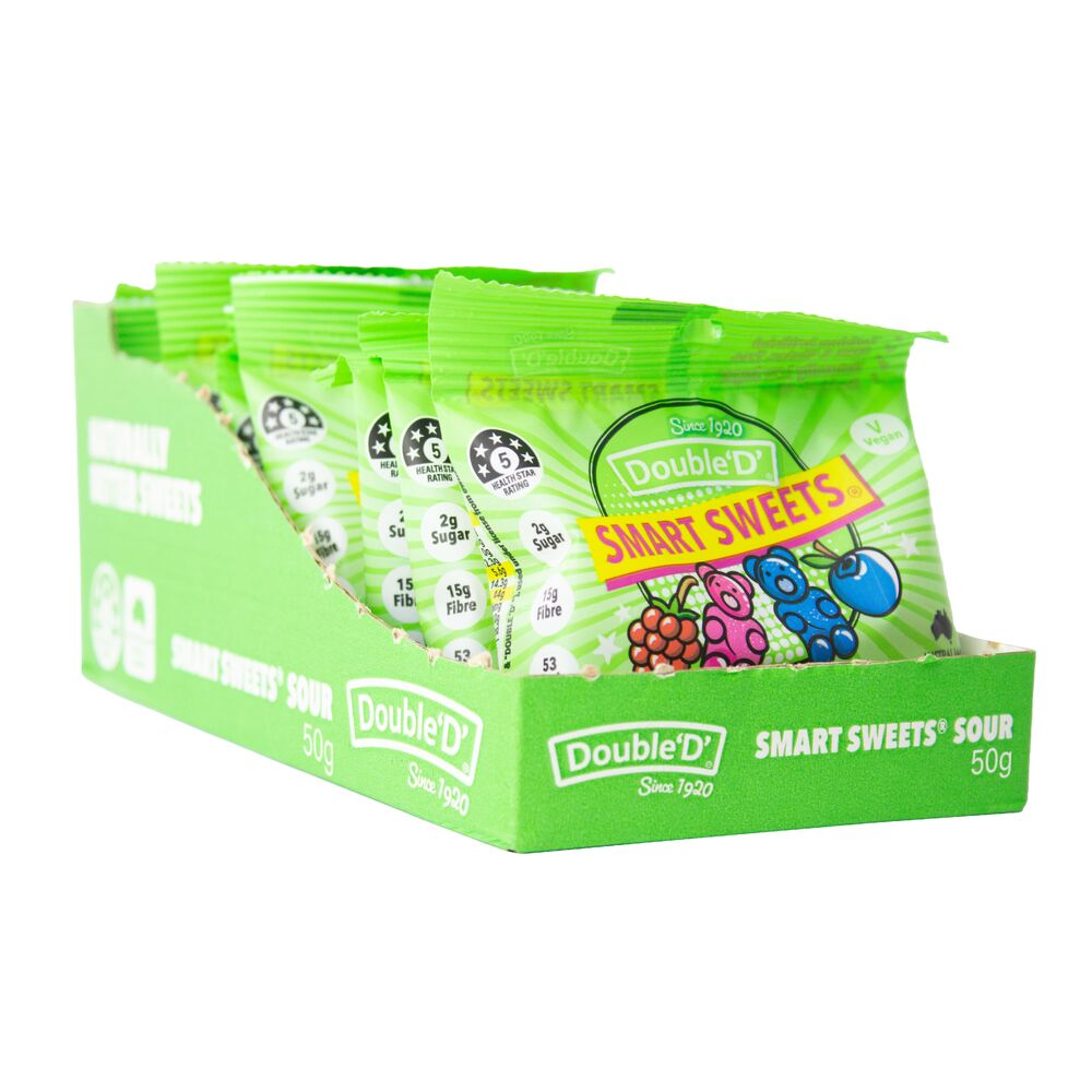 Double D Smart Sweets Sour Gummies 50g Display of 12