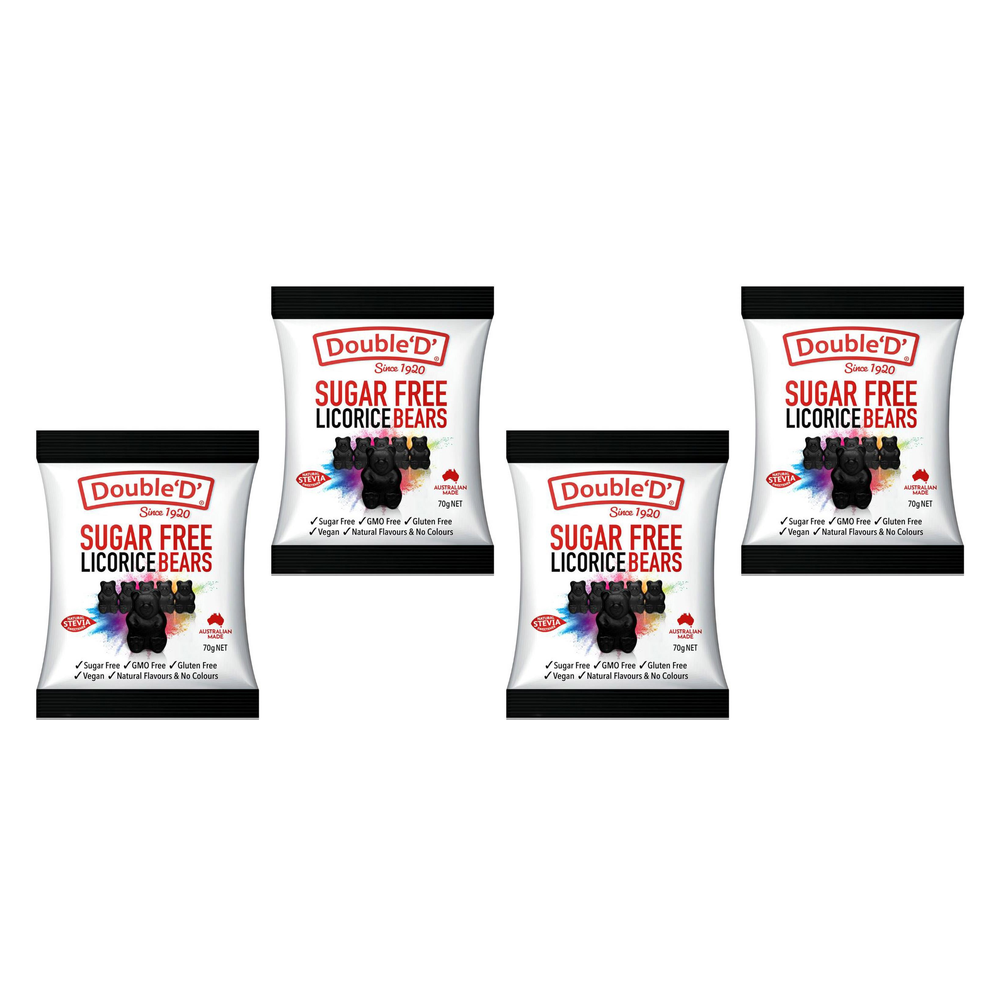 Double D Sugar Free Licorice Gummy Bears 70g Bundle of 4