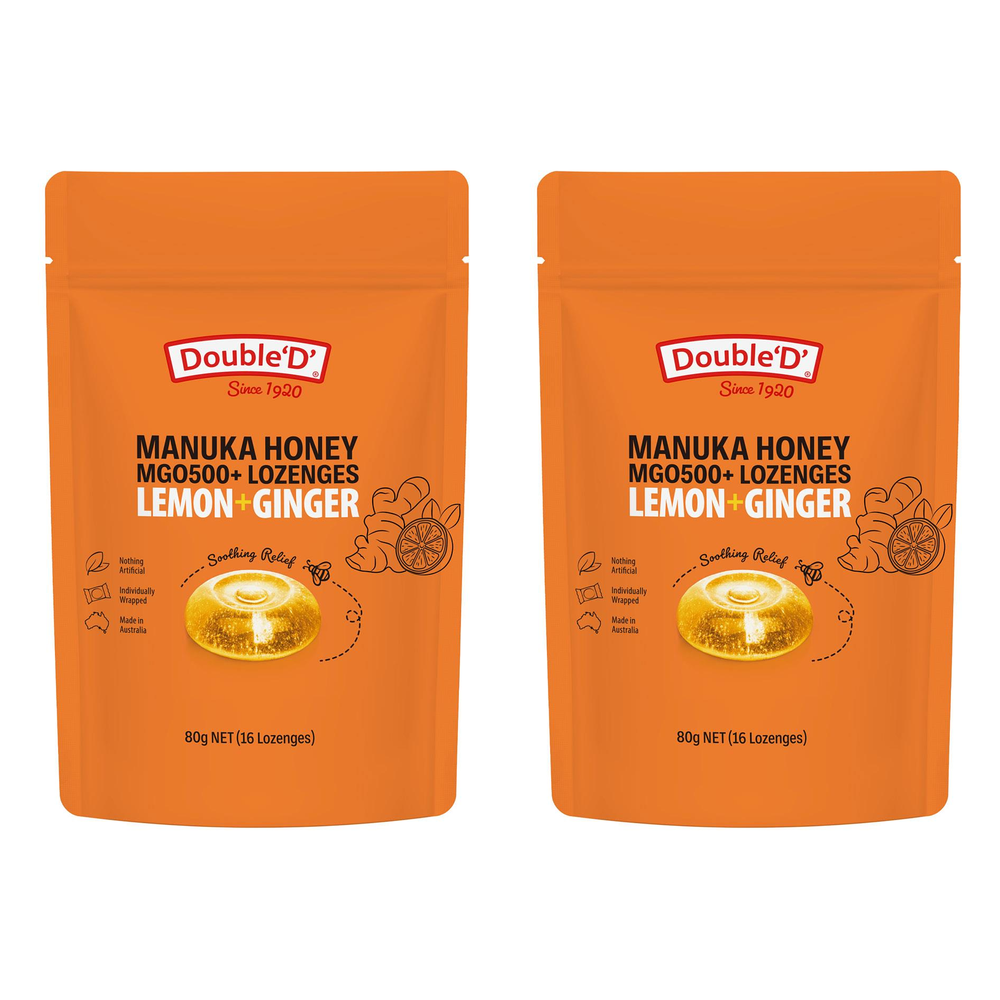 Double D Manuka Honey Lemon Ginger Lozenges 80g Bundle of 2