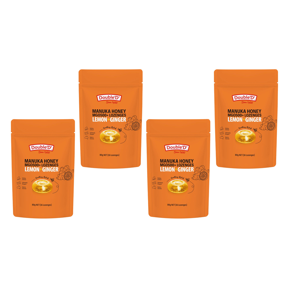 Double D Manuka Honey Lemon Ginger Lozenges 80g Bundle of 4