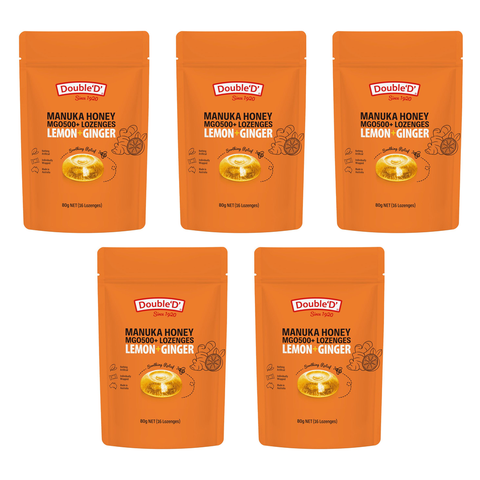 Double D Manuka Honey Lemon Ginger Lozenges 80g Bundle of 5