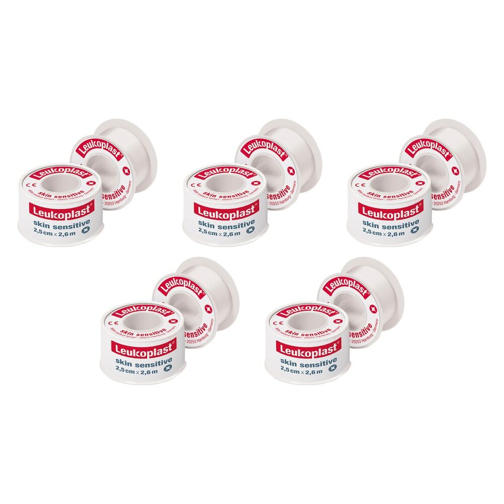 Leuko Leukoplast Skin Sensitive Wide Arch Fixation Medical Tape 2.5cm Pack of 5