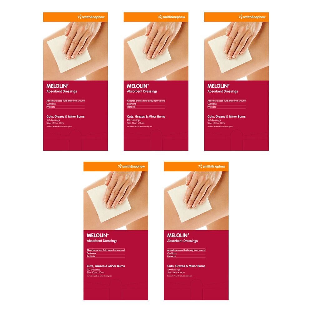 Melolin Absorbent Wound Pad 10cm x 10cm 100 Pack Bundle of 5