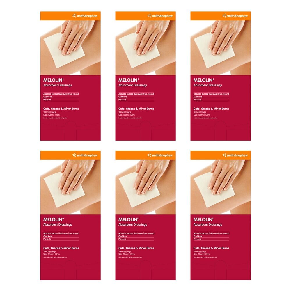 Melolin Absorbent Wound Pad 10cm x 10cm 100 Pack Bundle of 6