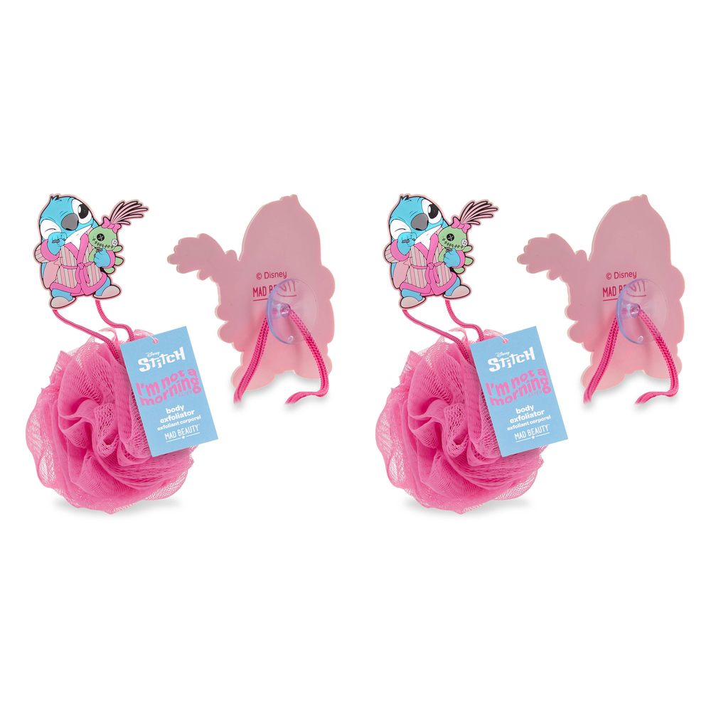 Disney Stitch Pamper Body Exfoliator Pink Shower Puff Bath Gift Pack of 2