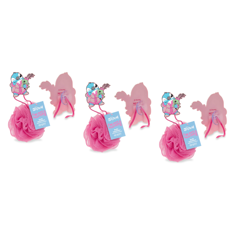 Disney Stitch Pamper Body Exfoliator Pink Shower Puff Bath Gift Pack of 3