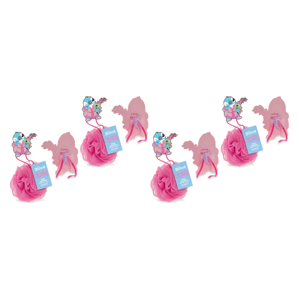 Disney Stitch Pamper Body Exfoliator Pink Shower Puff Bath Gift Pack of 4