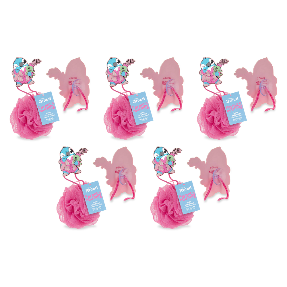 Disney Stitch Pamper Body Exfoliator Pink Shower Puff Bath Gift Pack of 5