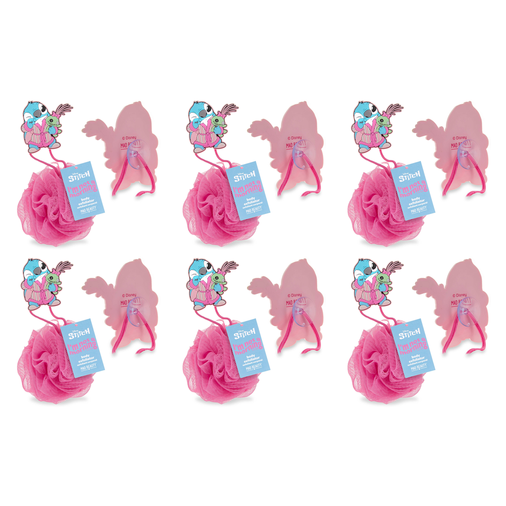 Disney Stitch Pamper Body Exfoliator Pink Shower Puff Bath Gift Pack of 6