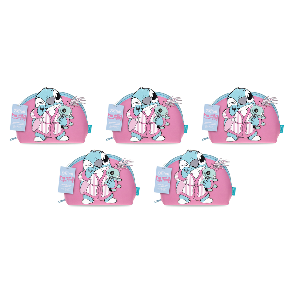 Disney Stitch Pamper Pink Cosmetic Bag Makeup Toiletry Bag Gift Pack of 5