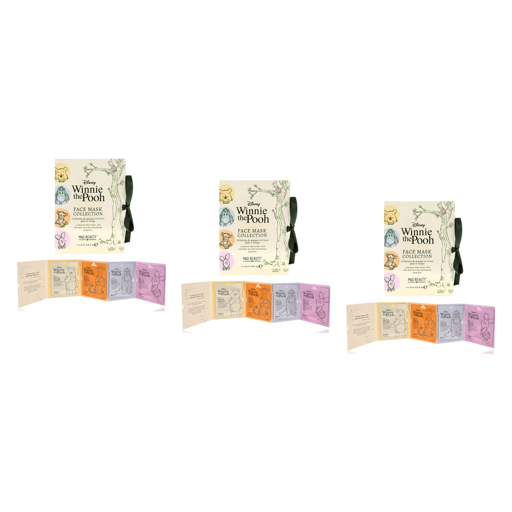 Disney Winnie the Pooh Face Mask Collection 4pc Mad Beauty Sheet Pack of 3