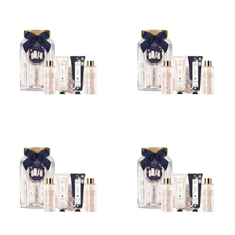 Luxury Bathing Co Velvet Rose & Peony Ultimate Gift Set Jar with Body Puff Bundle of 4