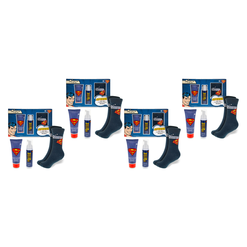 Warner Bros DC Superman Body Care Sock Set Mad Beauty Wash and Socks Pack of 4