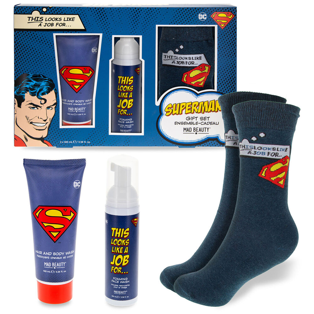 Warner Bros DC Superman Body Care Sock Set Mad Beauty Wash and Socks Gift