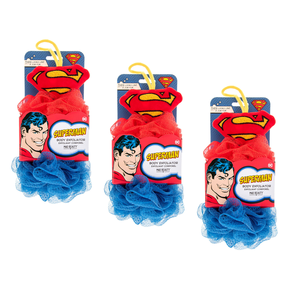 Warner Bros DC Superman Body Exfoliator Duo Mad Beauty Bath Poufs Pack of 3