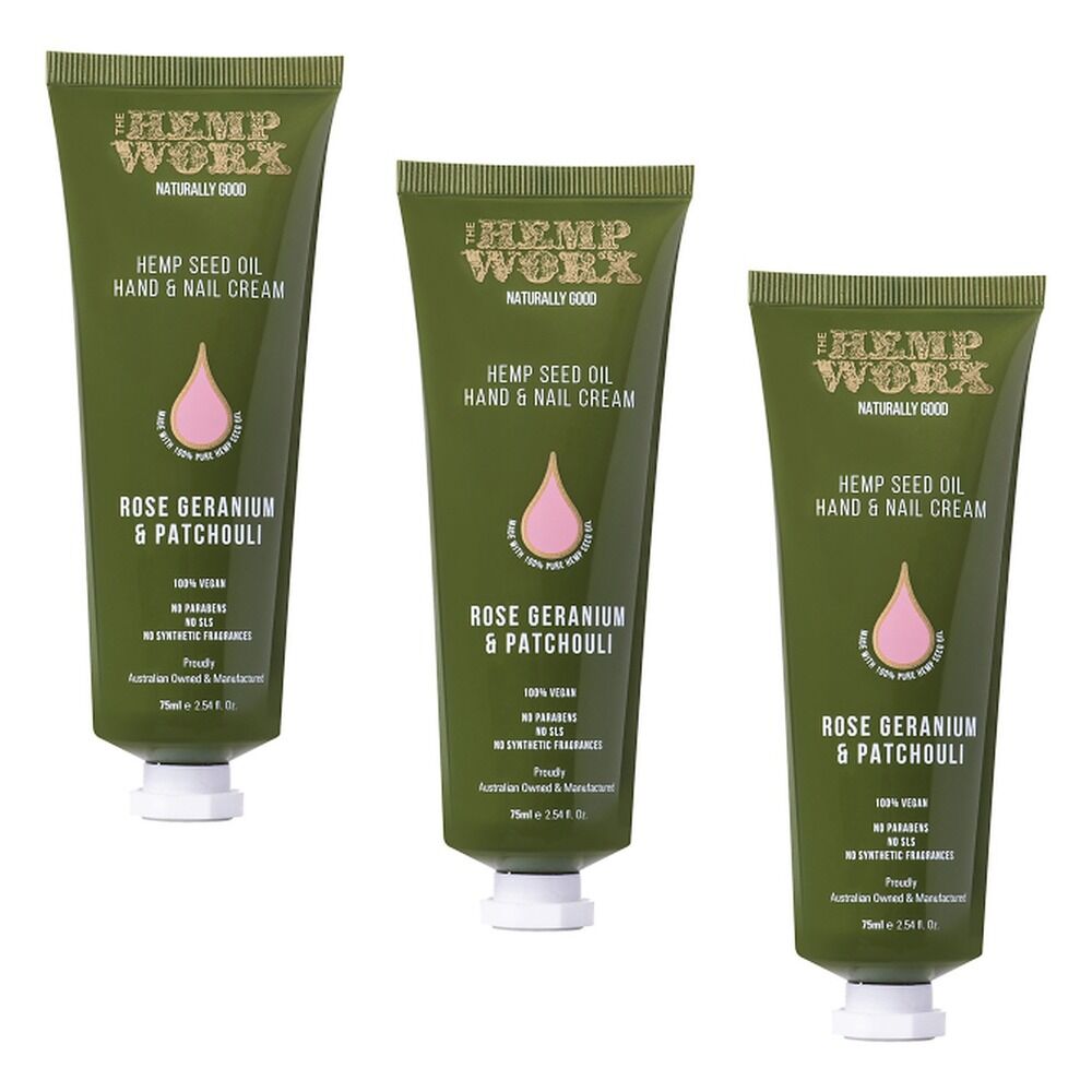 Hemp Worx Rose Geranium & Patchouli Hand Cream 75mL Pack of 3