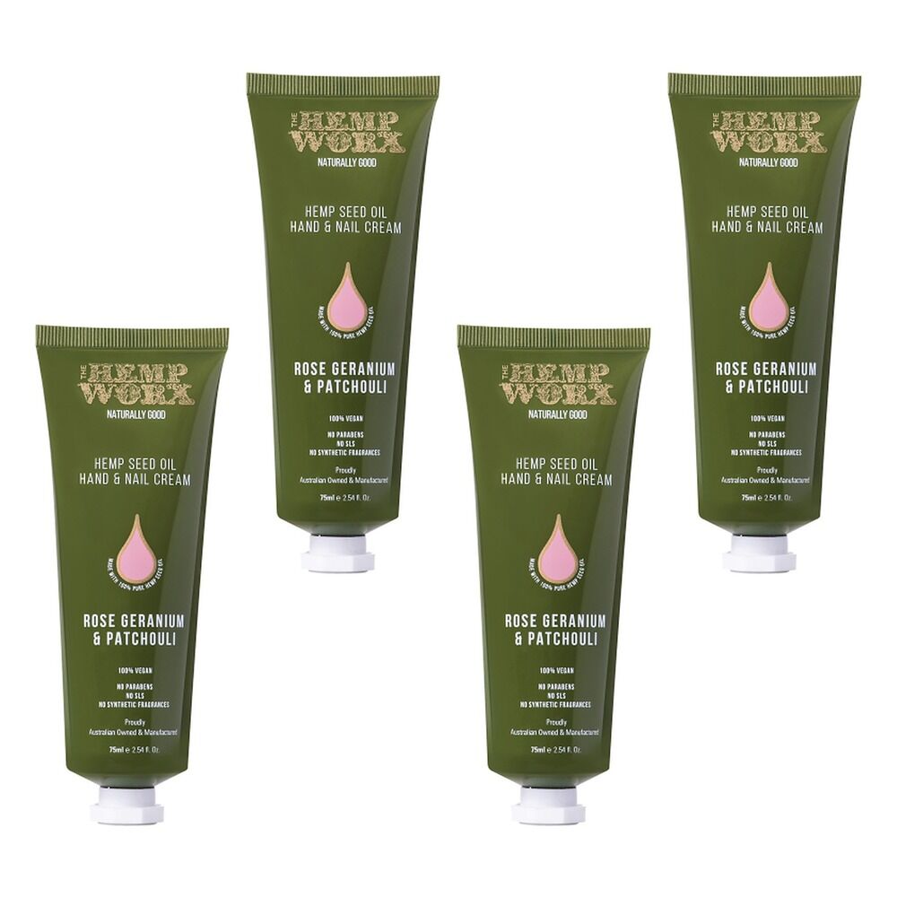 Hemp Worx Rose Geranium & Patchouli Hand Cream 75mL Pack of 4