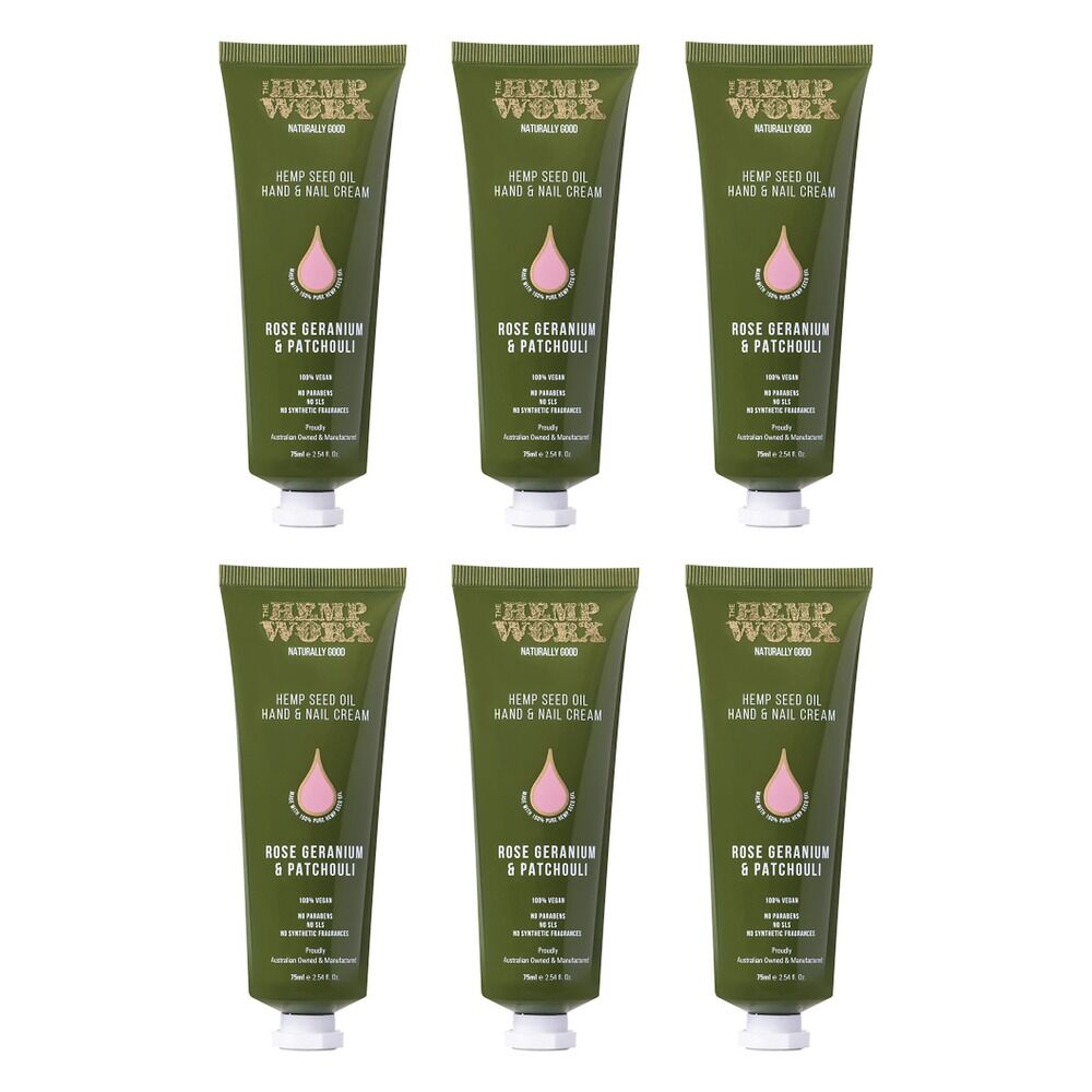 Hemp Worx Rose Geranium & Patchouli Hand Cream 75mL Pack of 6