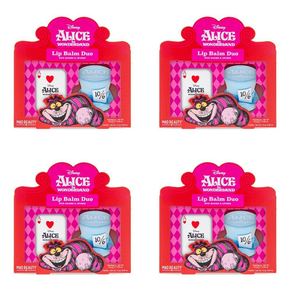 Disney Alice in Wonderland Lip Balm Duo Raspberry and Vanilla Bundle of 4