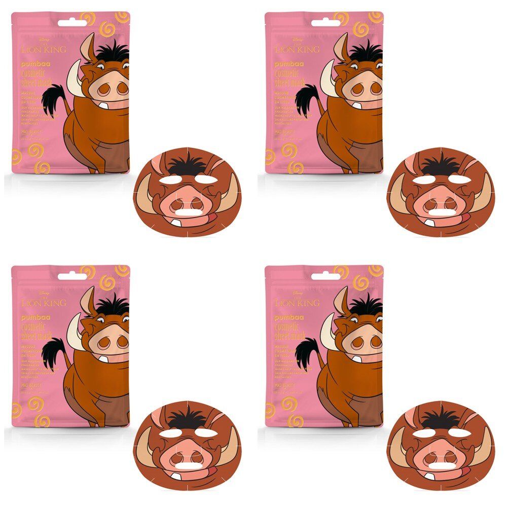 Disney The Lion King Pumbaa Cosmetic Sheet Mask 25mL Counter Display of 12 Bundle of 4