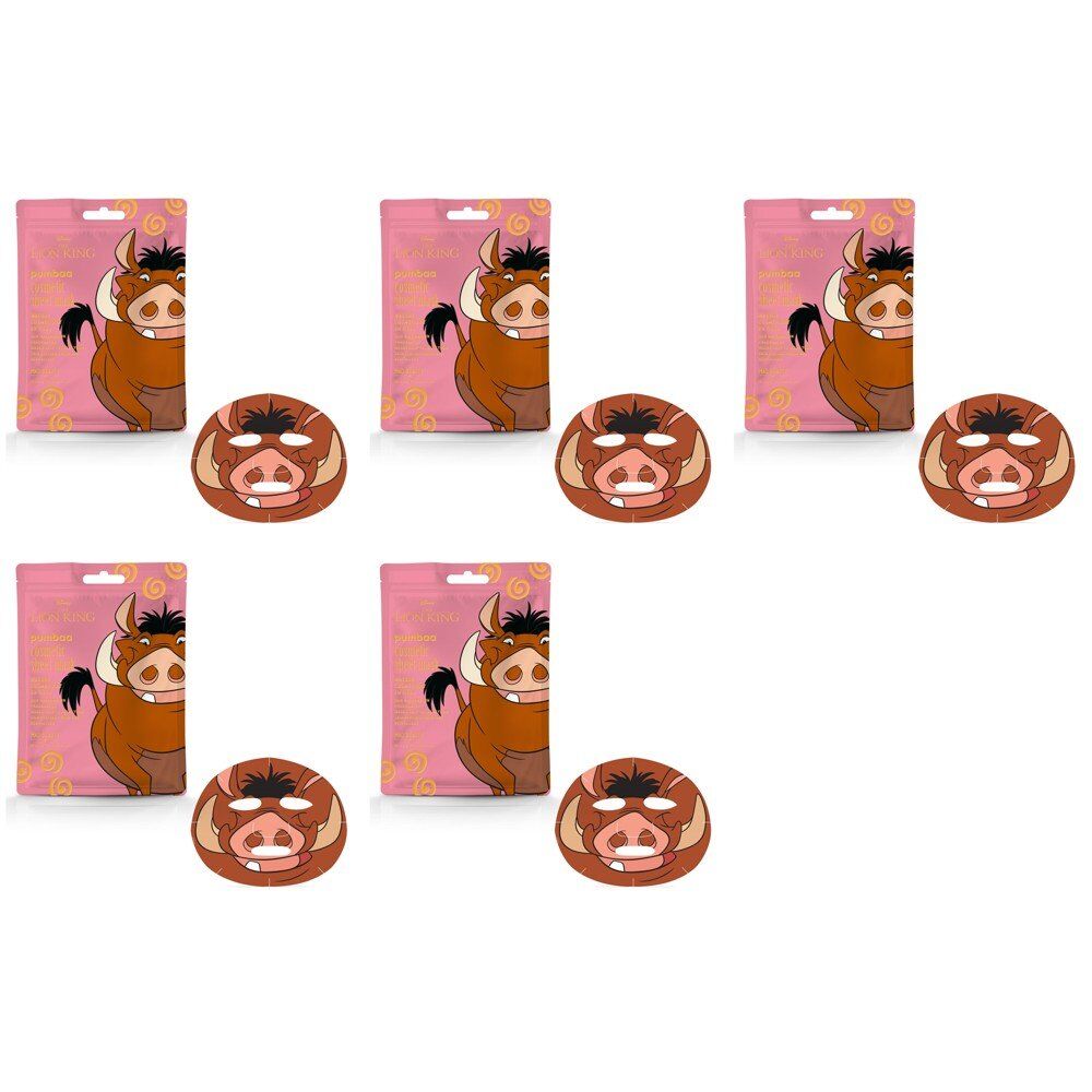 Disney The Lion King Pumbaa Cosmetic Sheet Mask 25mL Counter Display of 12 Bundle of 5