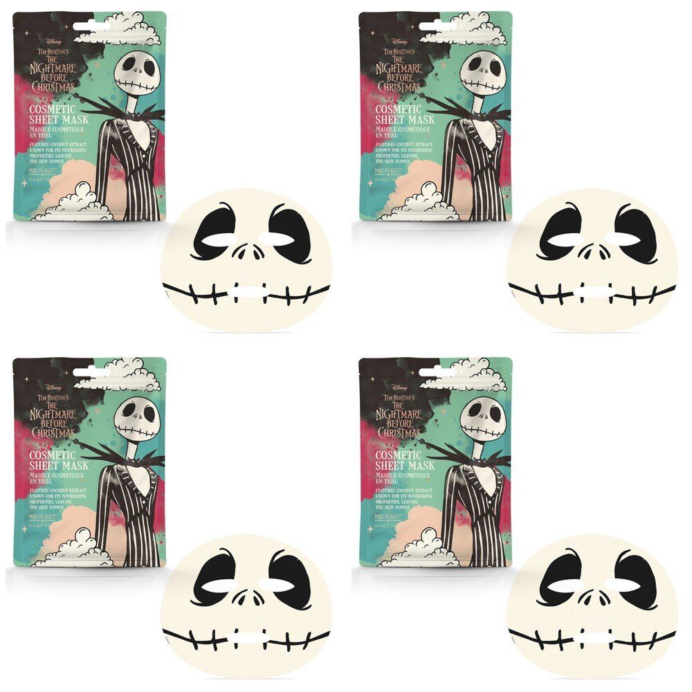 Disney The Nightmare Before Christmas Jack Skellington Sheet Face Mask Counter Display of 12 Bundle of 4