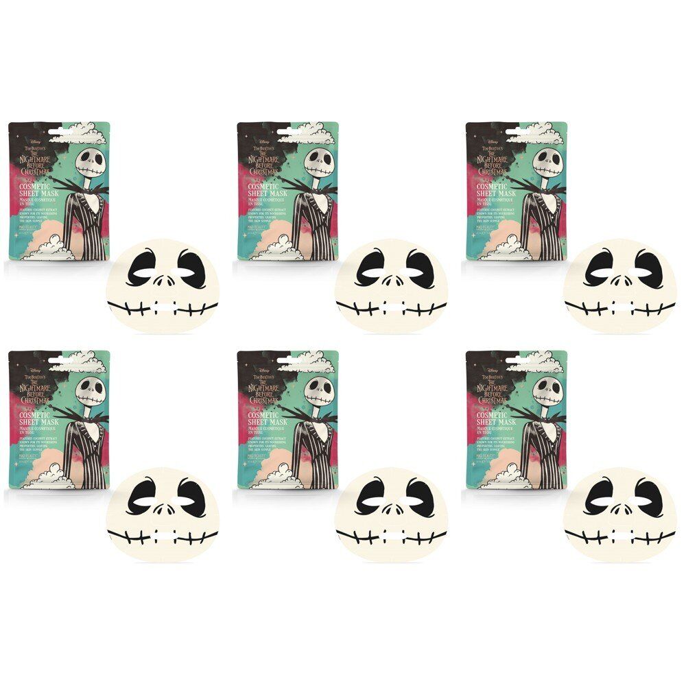 Disney The Nightmare Before Christmas Jack Skellington Sheet Face Mask Counter Display of 12 Bundle of 6