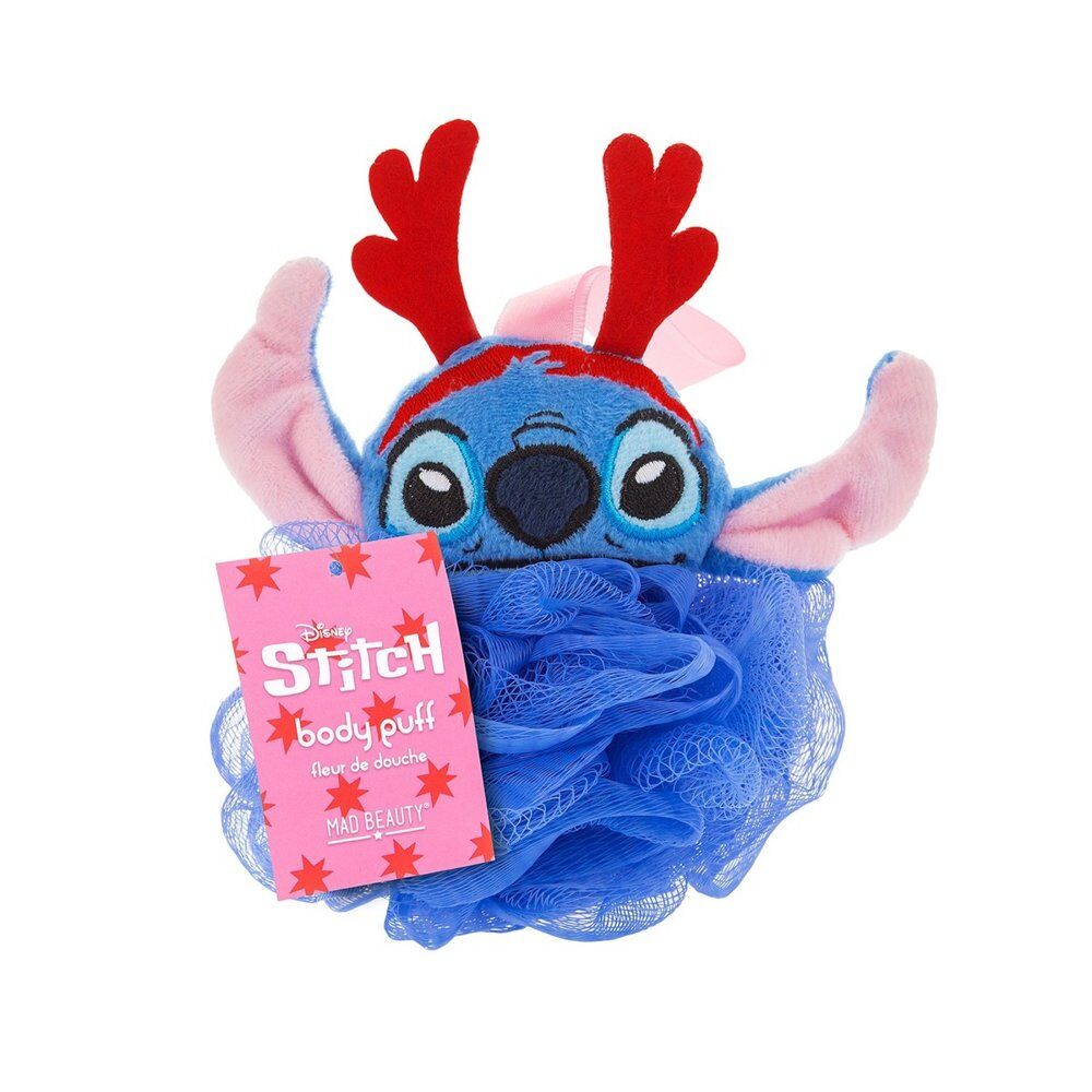 Disney Stitch at Christmas Body Puff Exfoliator with Reindeer Antlers Pack of 2