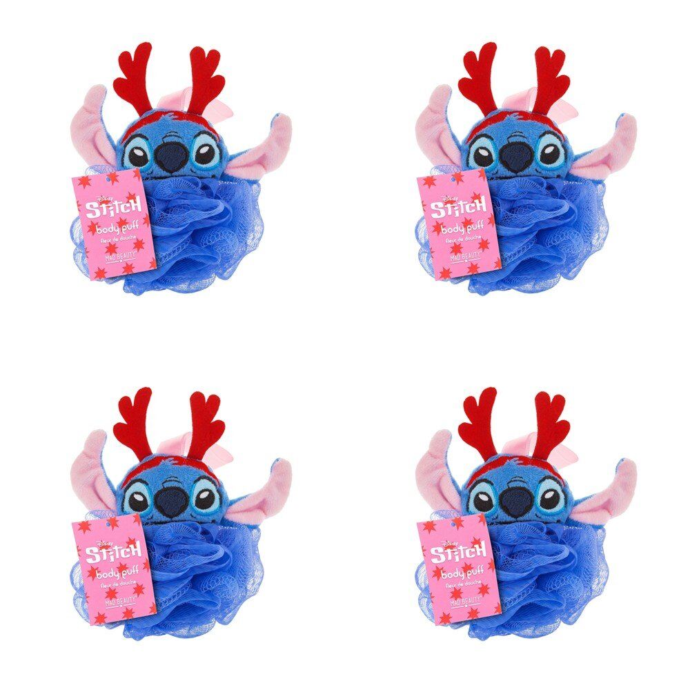 Disney Stitch at Christmas Body Puff Exfoliator with Reindeer Antlers Pack of 4