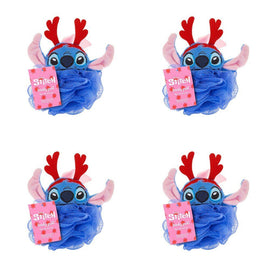 Disney Stitch at Christmas Body Puff Exfoliator with Reindeer Antlers Pack of 4