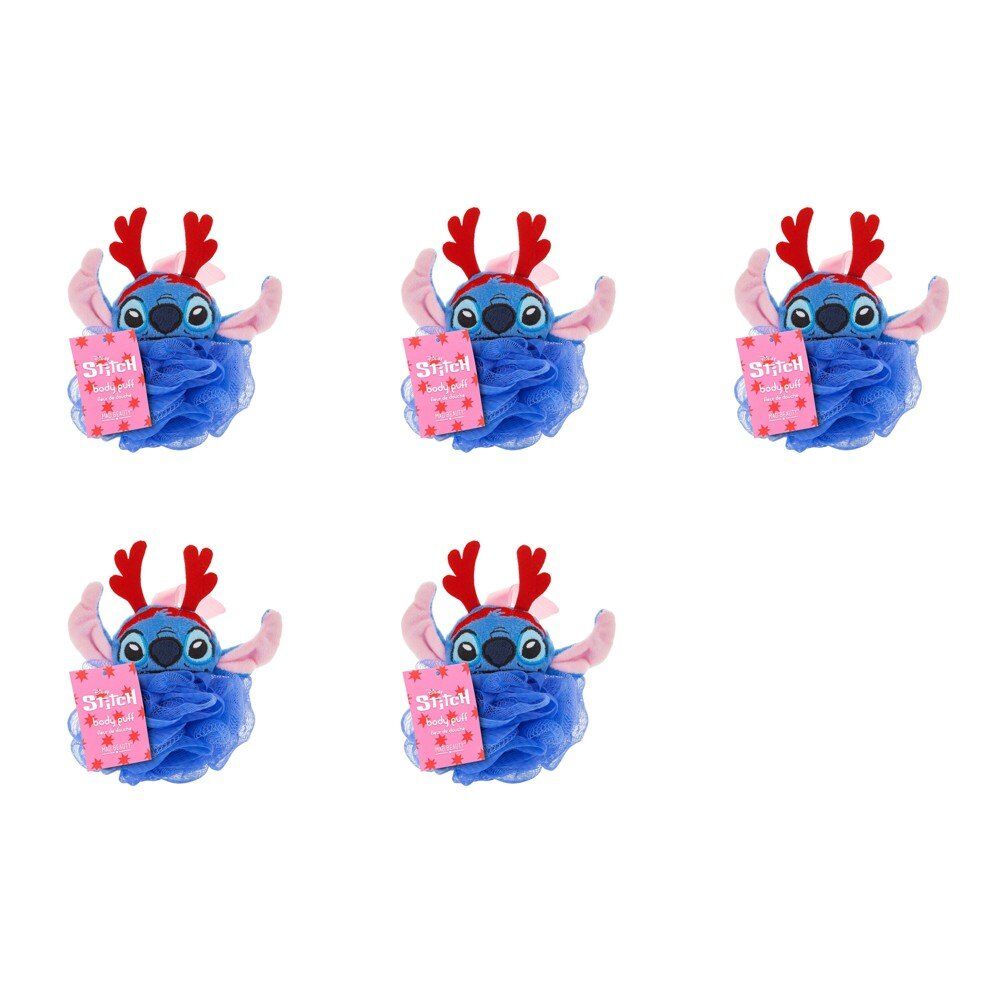 Disney Stitch at Christmas Body Puff Exfoliator with Reindeer Antlers Pack of 5