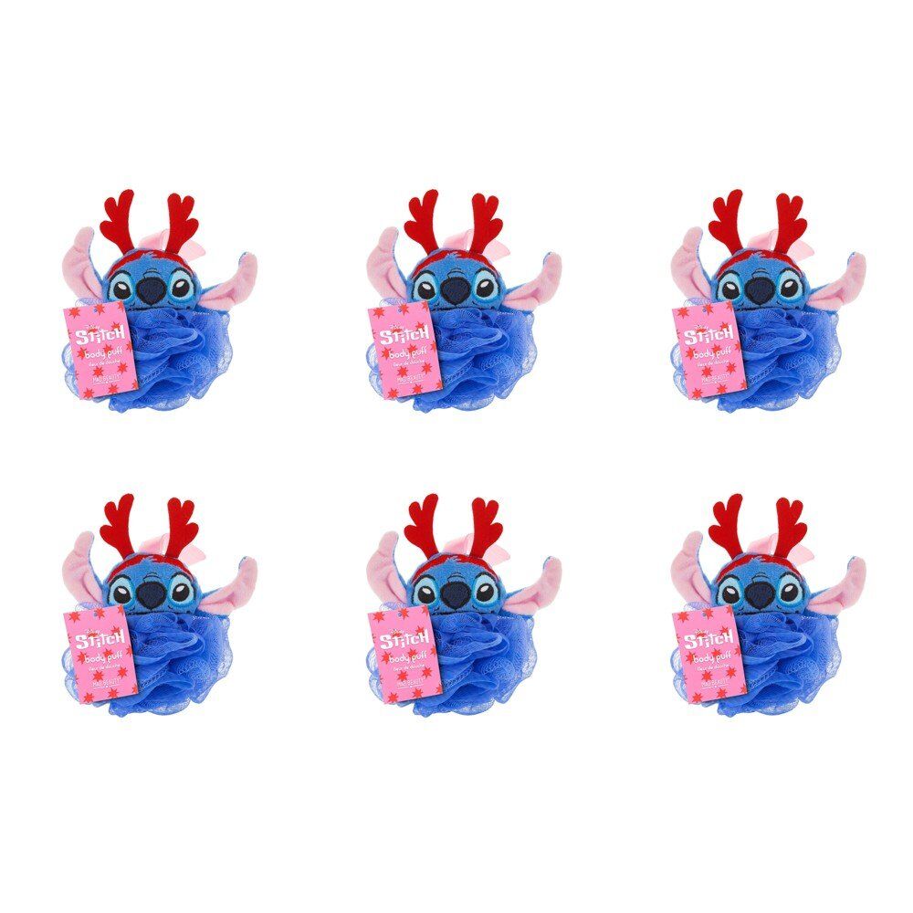 Disney Stitch at Christmas Body Puff Exfoliator with Reindeer Antlers Pack of 6