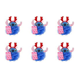 Disney Stitch at Christmas Body Puff Exfoliator with Reindeer Antlers Pack of 6