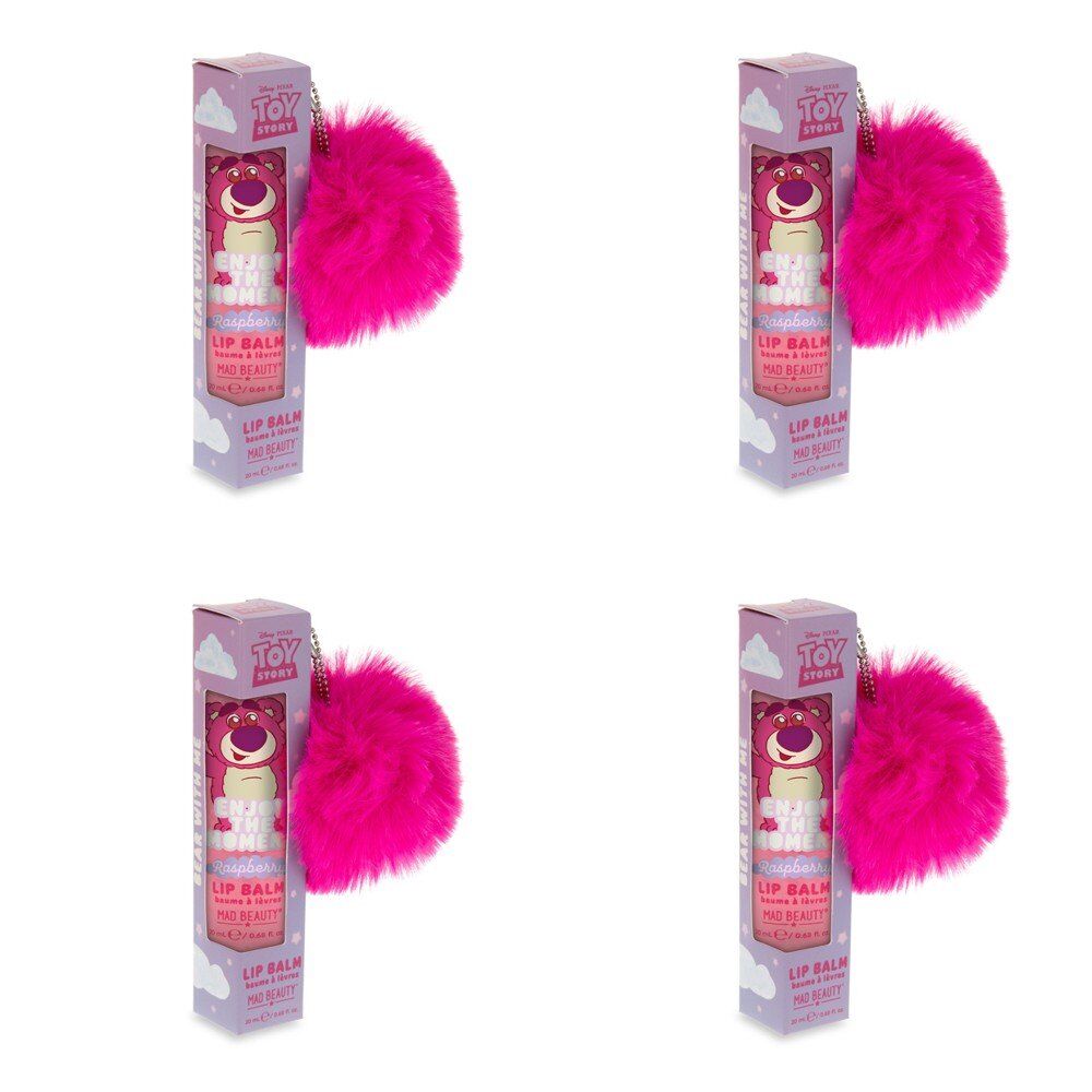 Disney Pixar Toy Story Lotso Raspberry Lip Balm 20mL with Pom Pom Charm Pack of 4