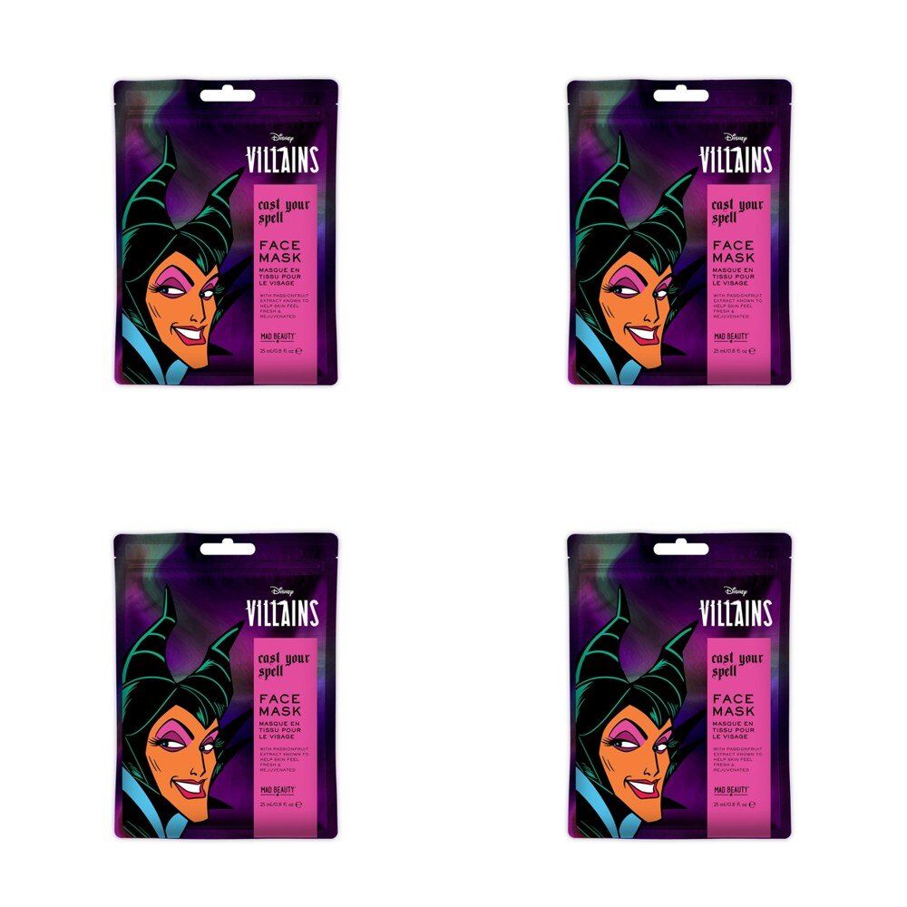 Disney Villains Maleficent Cast Your Spell Sheet Face Mask Counter Display of 12 Bundle of 4