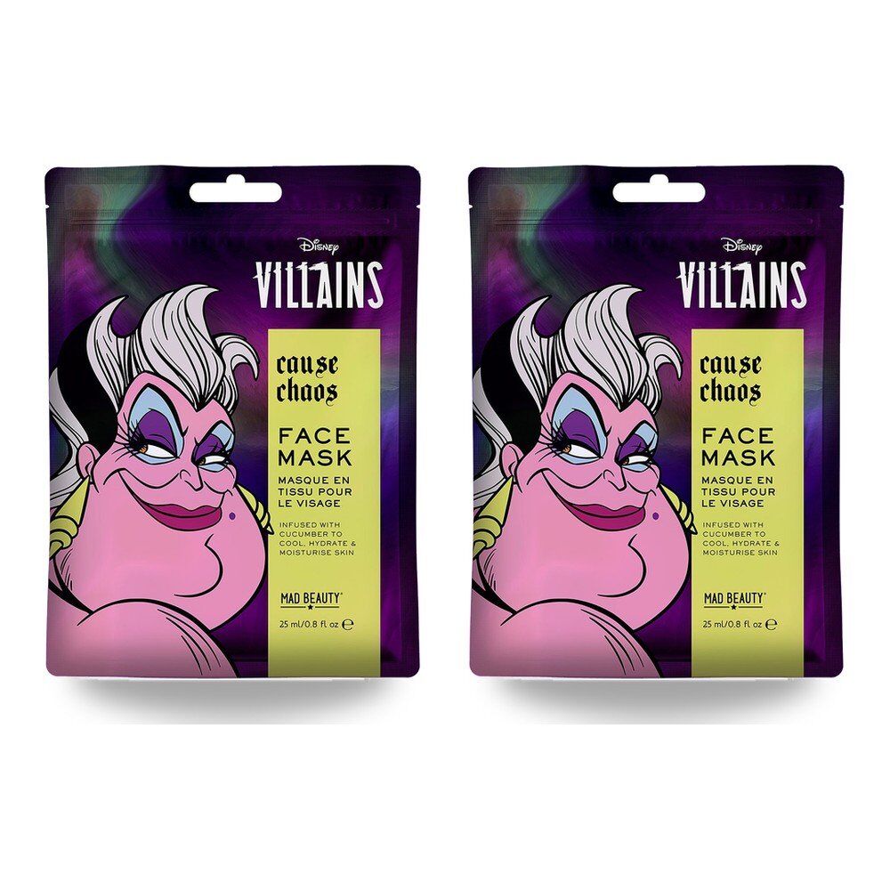Disney Villains Ursula Cause Chaos Sheet Face Mask Counter Display of 12 Bundle of 2