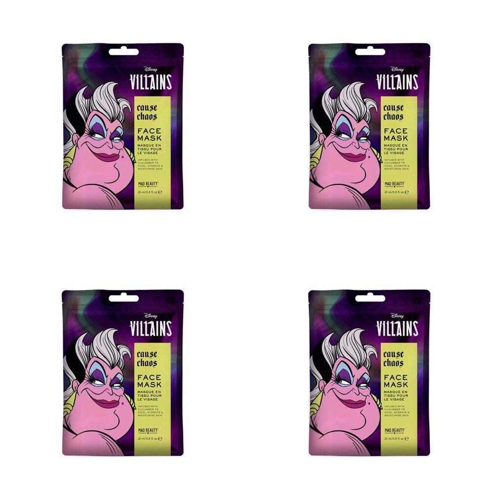 Disney Villains Ursula Cause Chaos Sheet Face Mask Counter Display of 12 Bundle of 4