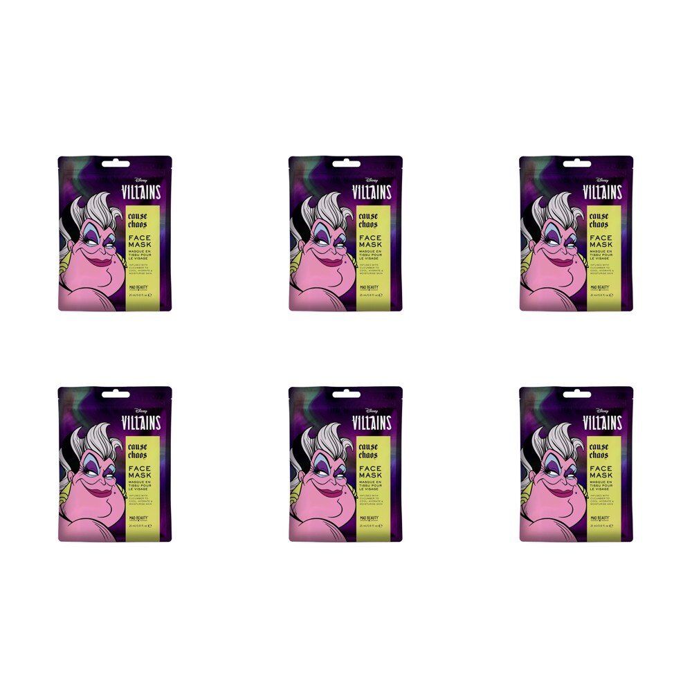 Disney Villains Ursula Cause Chaos Sheet Face Mask Counter Display of 12 Bundle of 6