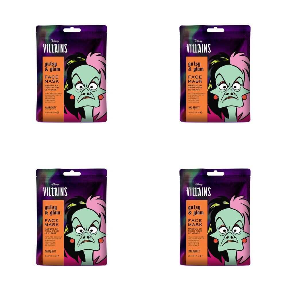 Disney Villains Cruella Gutsy & Glam Sheet Face Mask Counter Display of 12 Bundle of 4