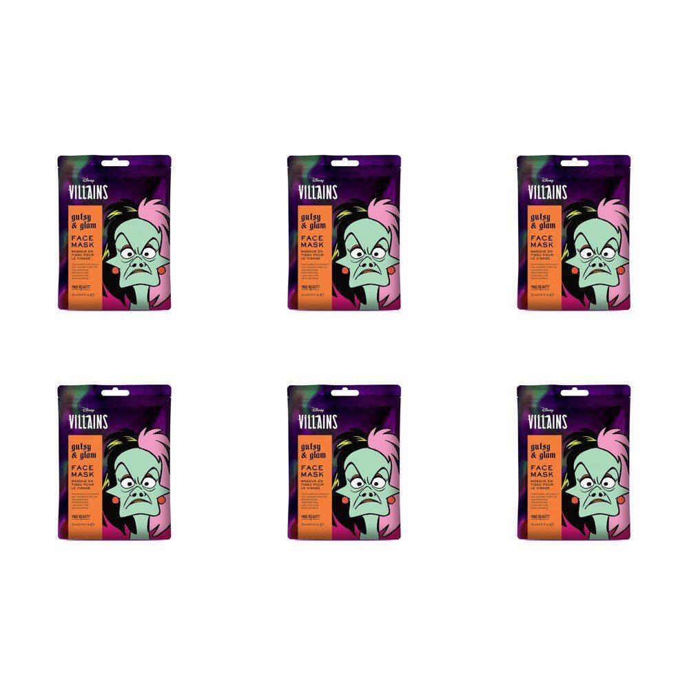 Disney Villains Cruella Gutsy & Glam Sheet Face Mask Counter Display of 12 Bundle of 6
