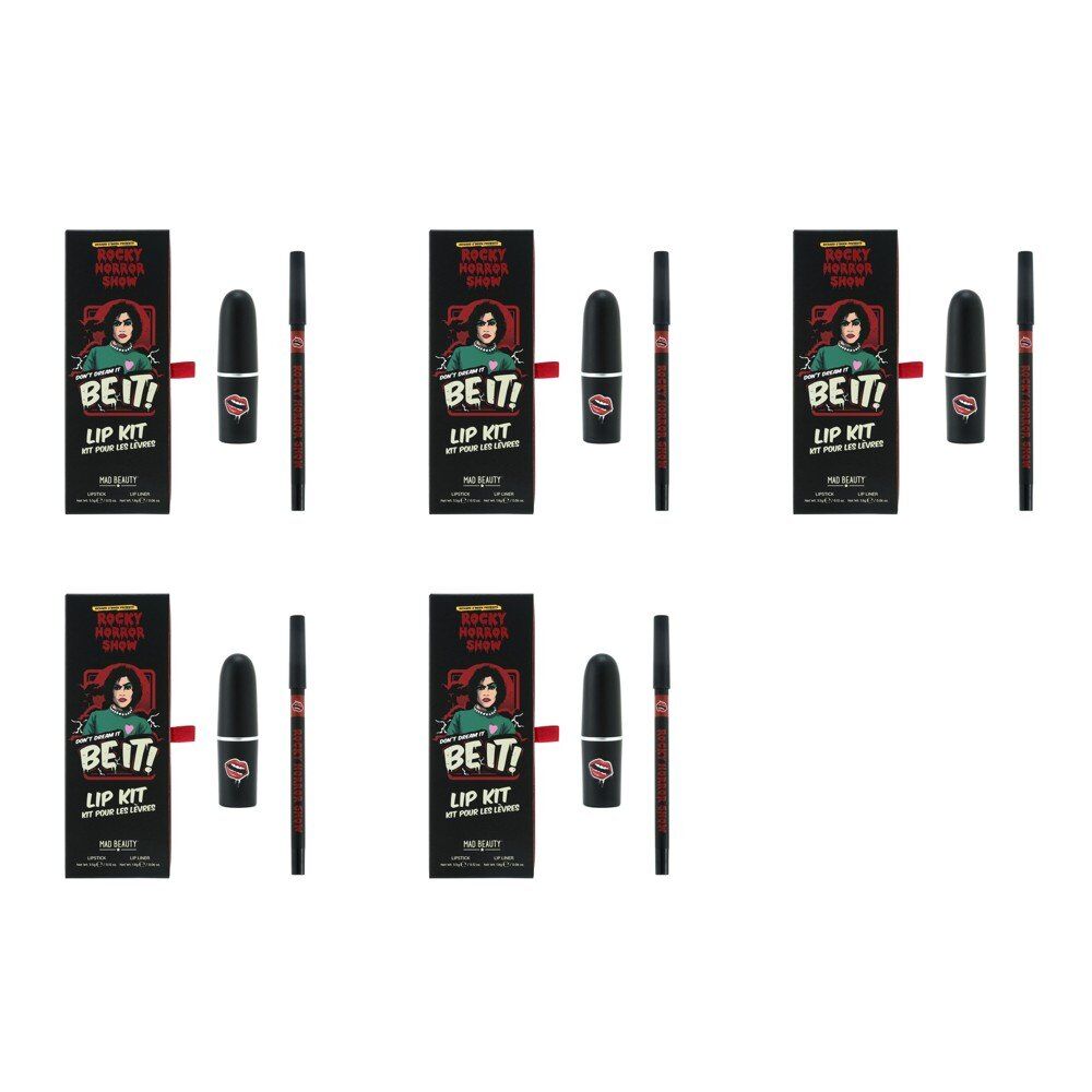 Mad Beauty Rocky Horror Show Don't Dream It Be It Lip Kit Lipstick and Lip Liner Bundle of 5