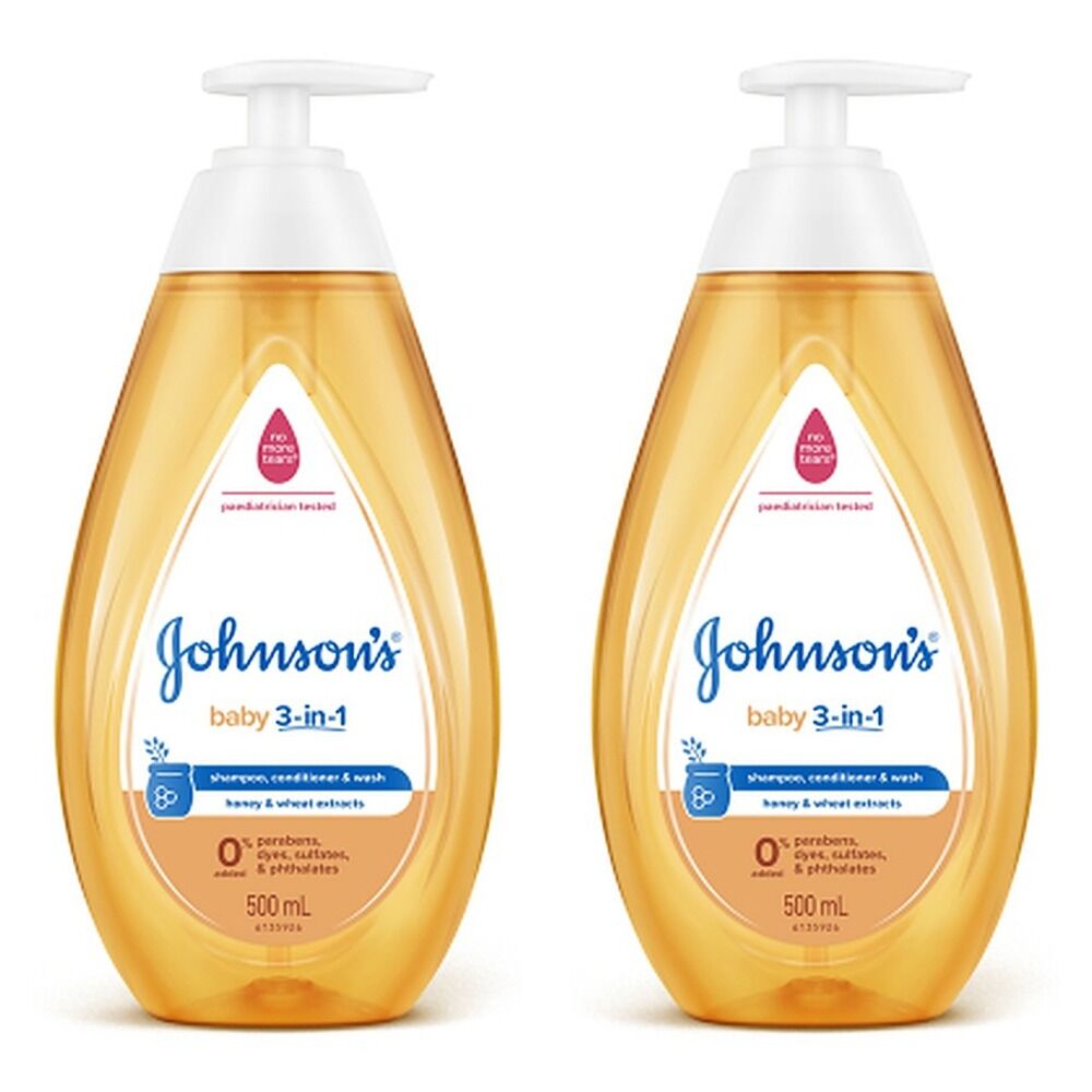 Johnson's Baby 3-in-1 Shampoo, Conditioner & Wash 500mL Pack of 2