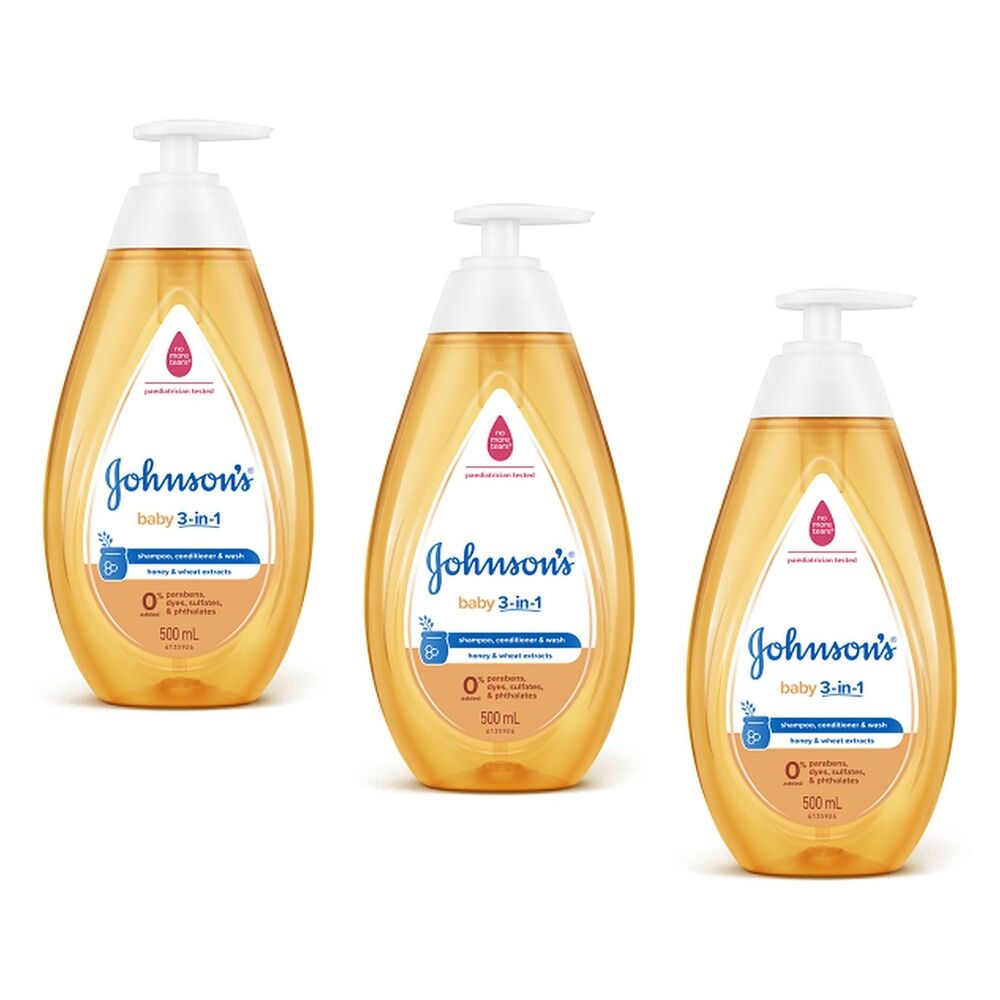 Johnson's Baby 3-in-1 Shampoo, Conditioner & Wash 500mL Pack of 3